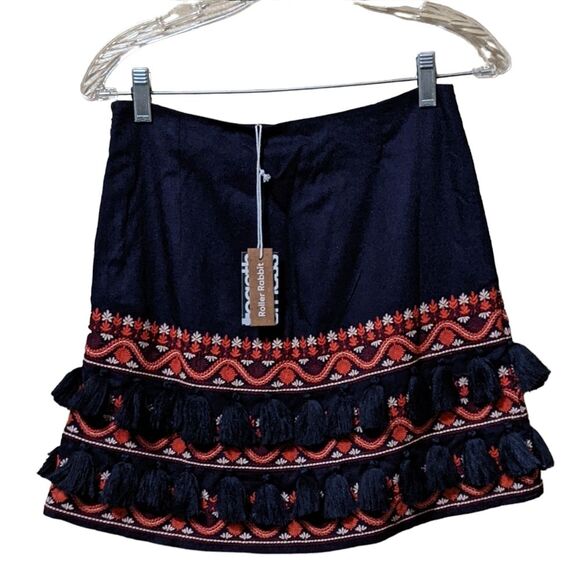 New Roberta Roller Rabbit embroidered tasseled skirt top set navy size XS/S - Picture 5 of 12